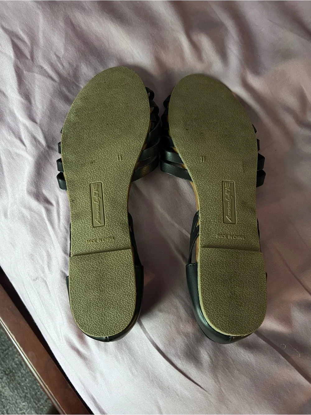 American Eagle Outfitters Black Woven Slide Sandals with Tan Footbed